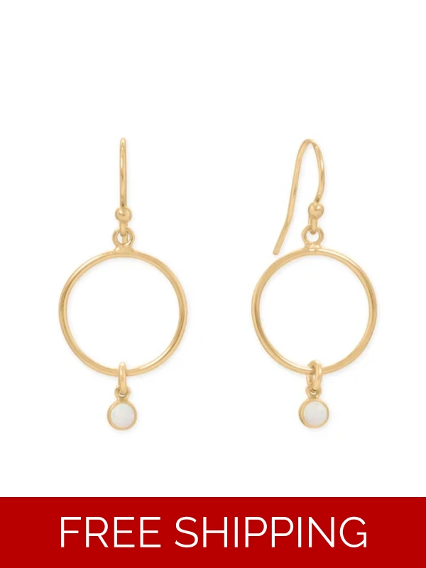 14/20 Gold Filled Circle and White Opal Earrings